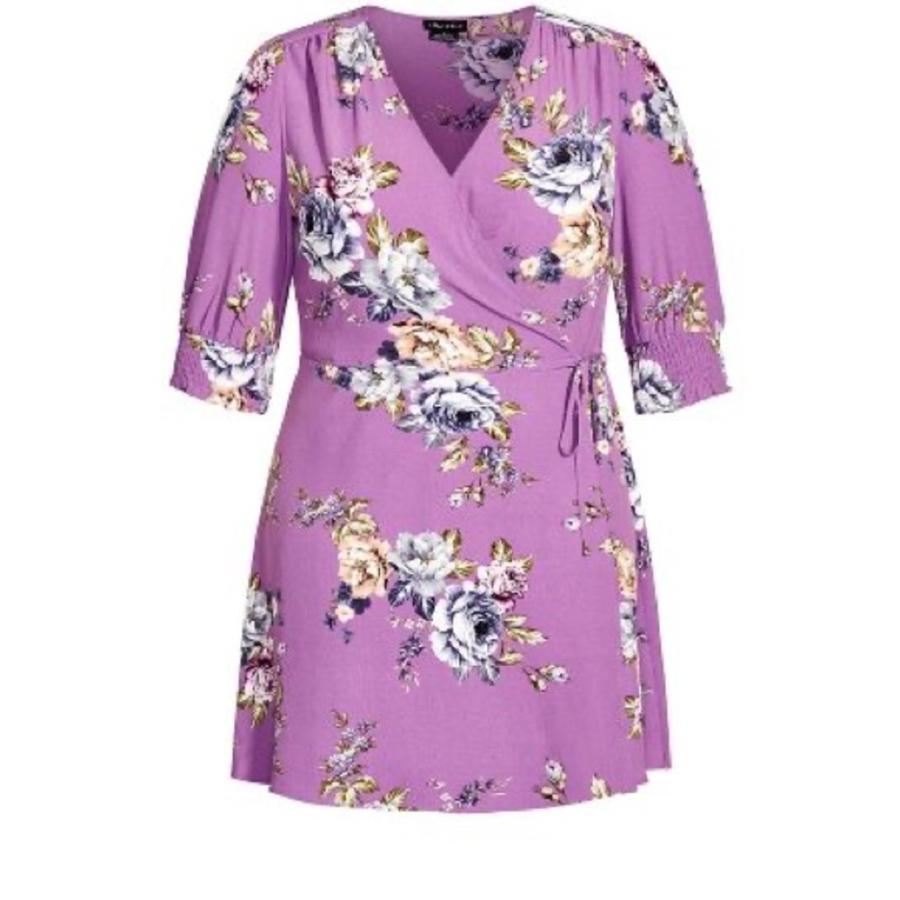 City Chic Lavender Floral Wrap Tie Mini Dress